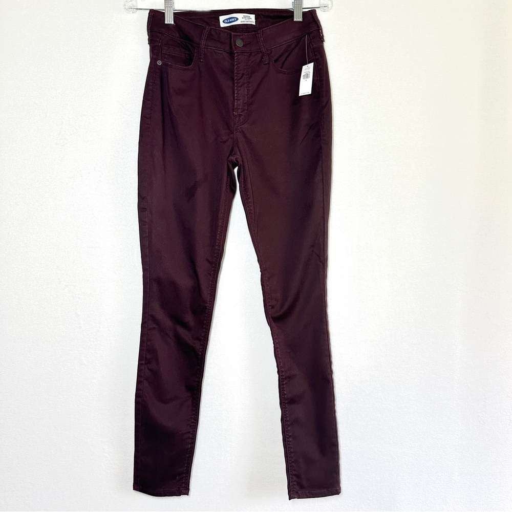 Old Navy Rockstar Jeans Womens 4 Burgundy Super Skinny High Rise Stretch New